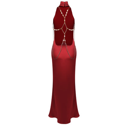 Halter Embellished Back Maxi Dress HV0179