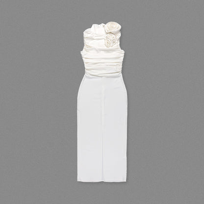 Flower Detail Ruched Midi Dress HV1443