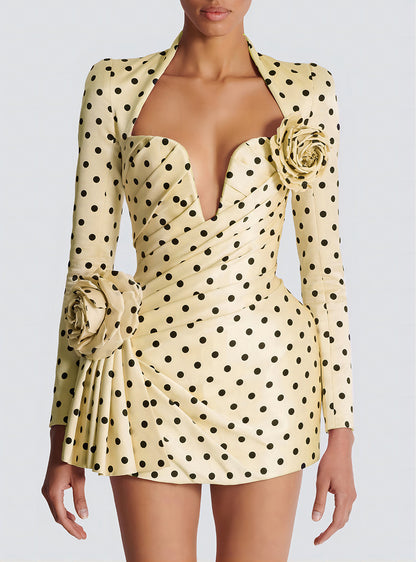 Long Sleeve Floral Polka Dot Dress Green HV1964