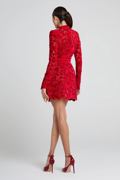 Long Sleeve Crochet Dress Red HV2676