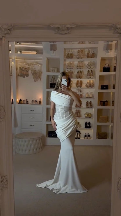 Draped One Shoulder Sequin Corset Maxi Dress HV3208