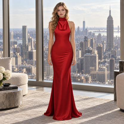 Halter Embellished Back Maxi Dress HV0179