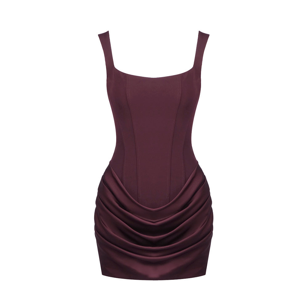Draped Detail Corset Dress Burgundy HV0070