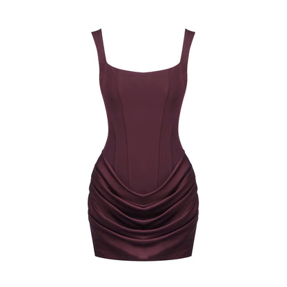 Draped Detail Corset Dress Burgundy HV0070