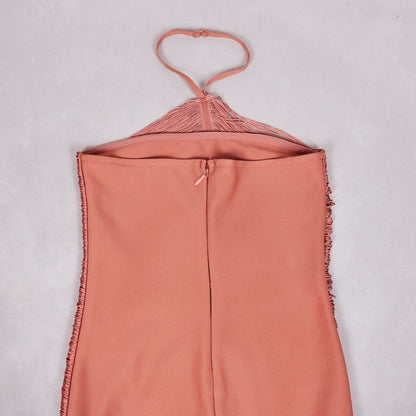 Halter Tassel Detail Maxi Dress Rust
