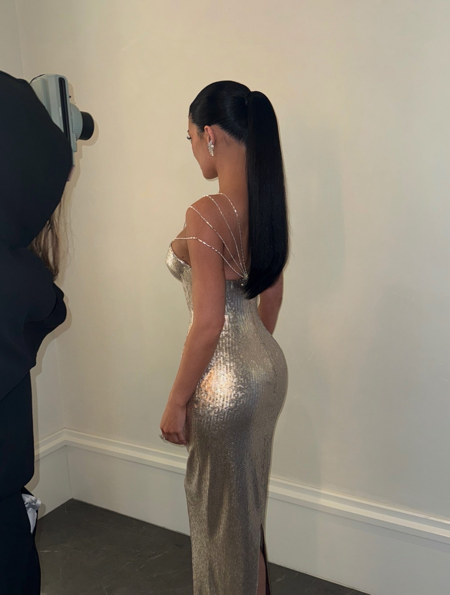 Strappy Bustier Sequin Maxi Dress Silver HV2925