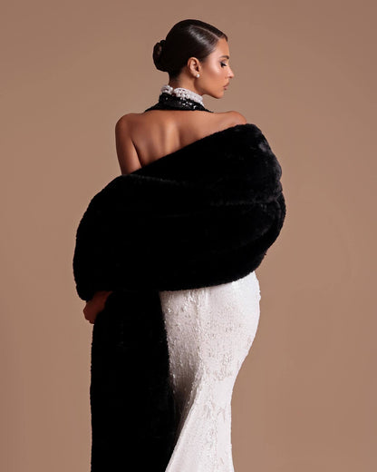 Halter Crystal Detail Sequin Maxi Dress Black White HV2872