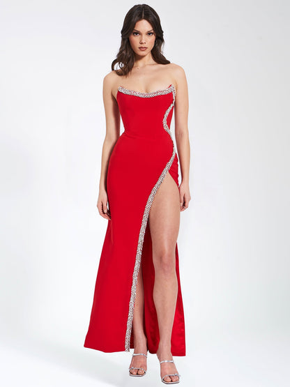 Crystal Strapless Maxi Dress Red HV1359