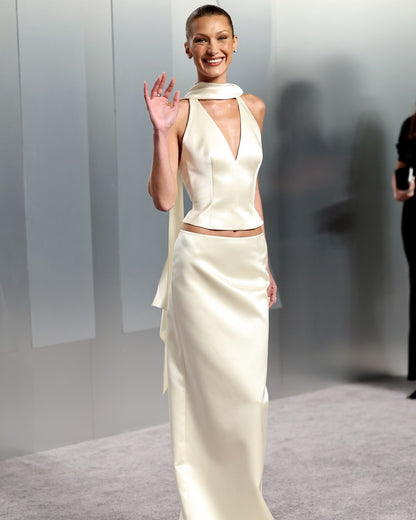 Halter Scarf Two Piece Maxi Dress Ivory HV0109