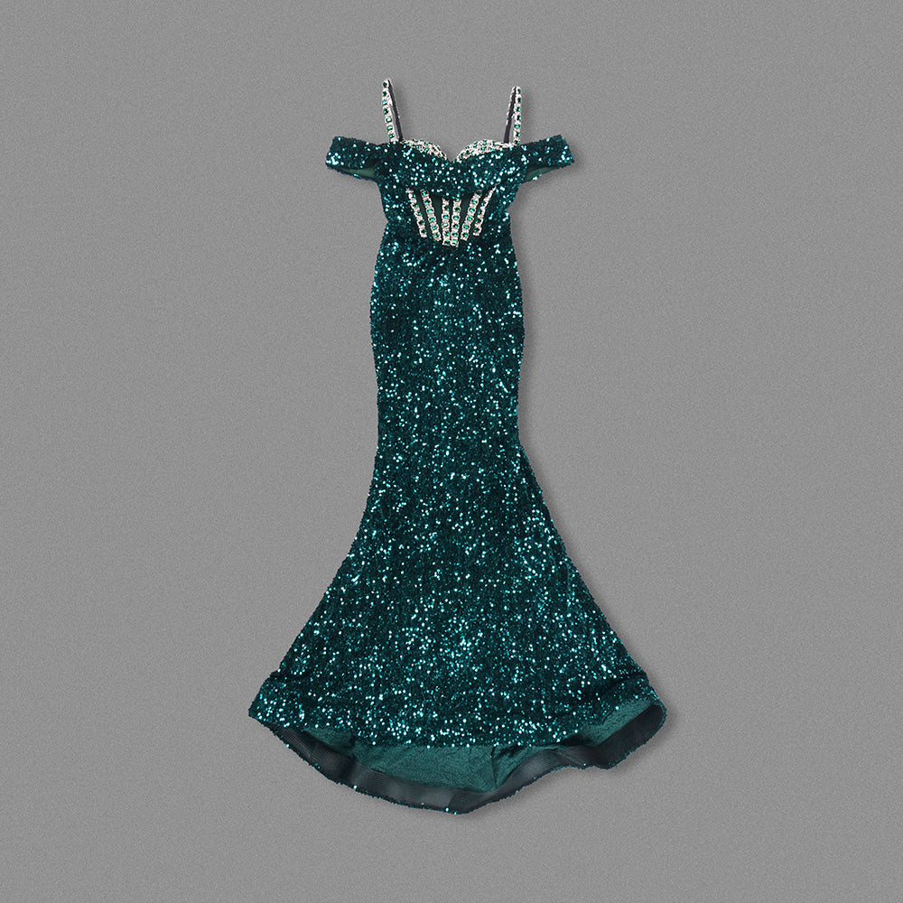 Crystal Corset Sequin Maxi Dress Green HV2002