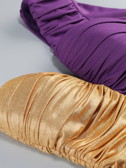 One Sleeve Ruched Dress Purple Gold