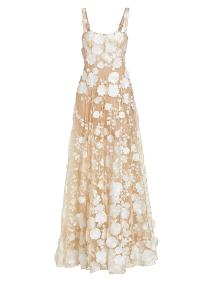 Floral Embroidered Maxi Dress White Nude HV1501