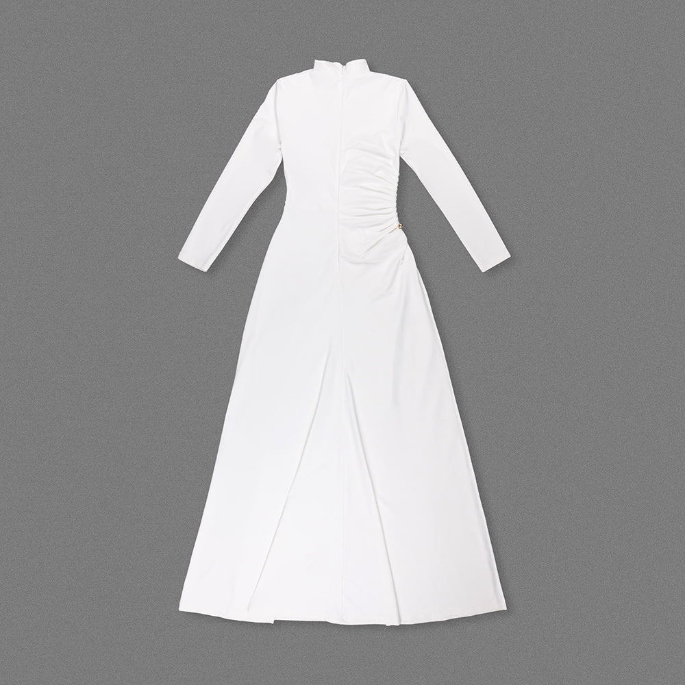 ชุดเดรสยาวแขนยาวดีเทลเดรปสีขาว HV2666