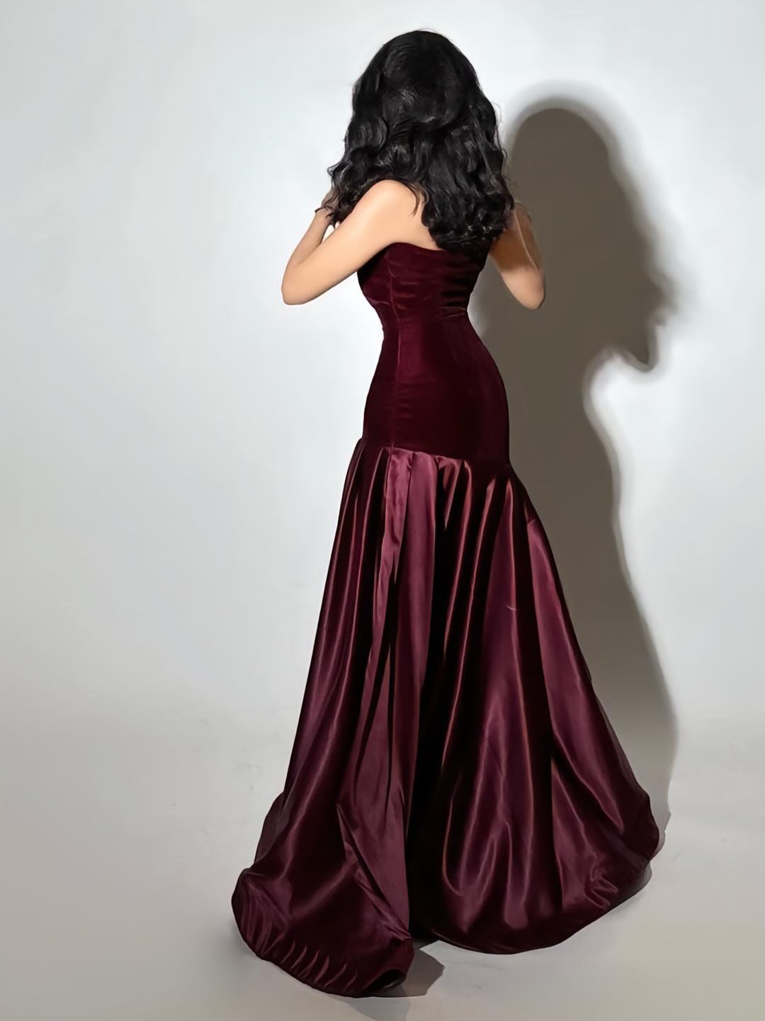Strapless A Line Maxi Velvet Dress Burgundy HV3186