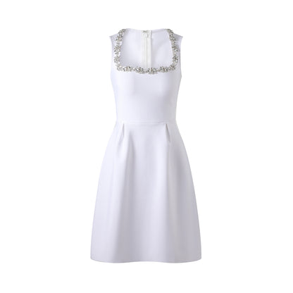 Crystal Floral Trim A Line Dress White HV2182