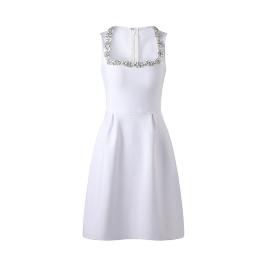 Crystal Floral Trim A Line Dress White HV2182