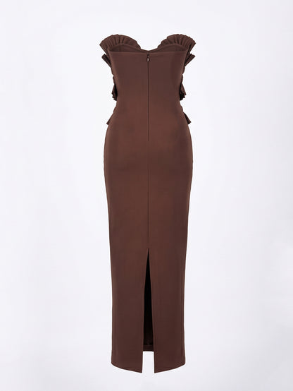 Strapless Pleated Detail Maxi Dress Brown HV3067