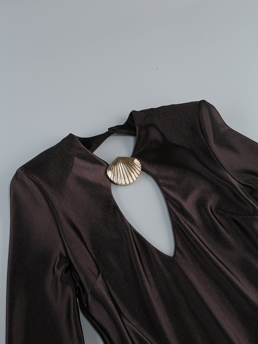 Long Sleeve Backless Maxi Dress Black HV2208