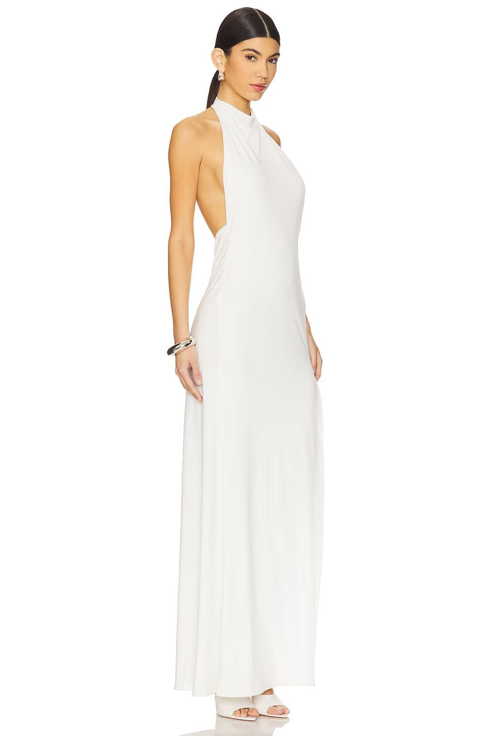 Halter Crystal Detail Backless Maxi Dress White HV2655