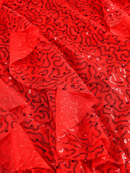 Bustier Sequin Ruffle Maxi Dress Red