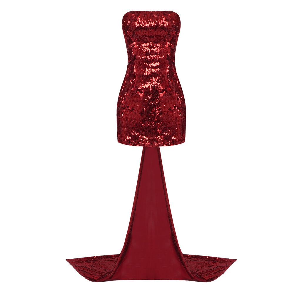 Strapless Bow Sequin Dress Red HV9814