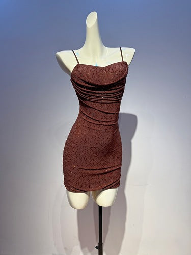 Draped Sparkly Dress Brown HV3043