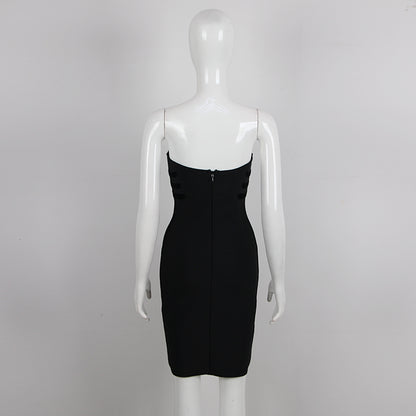 Strapless Button Dress Black HV9325