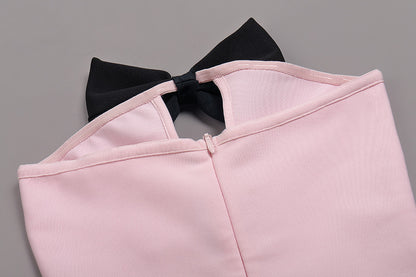 Strapless Bow Detail Maxi Dress Pink  HV109