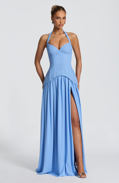 Halter Floral A Line Corset Maxi Dress HV3185