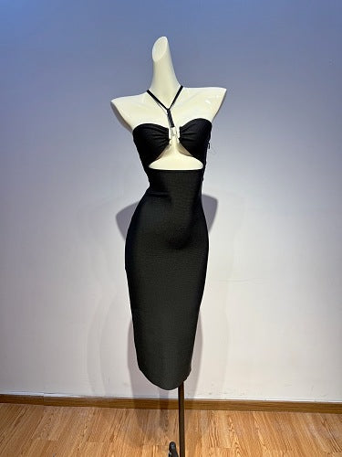 Halter Bustier Midi Dress Black HV3044