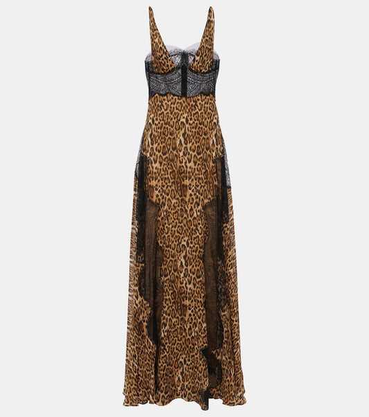 Animal Print Lace Insert Maxi Dress HV3144