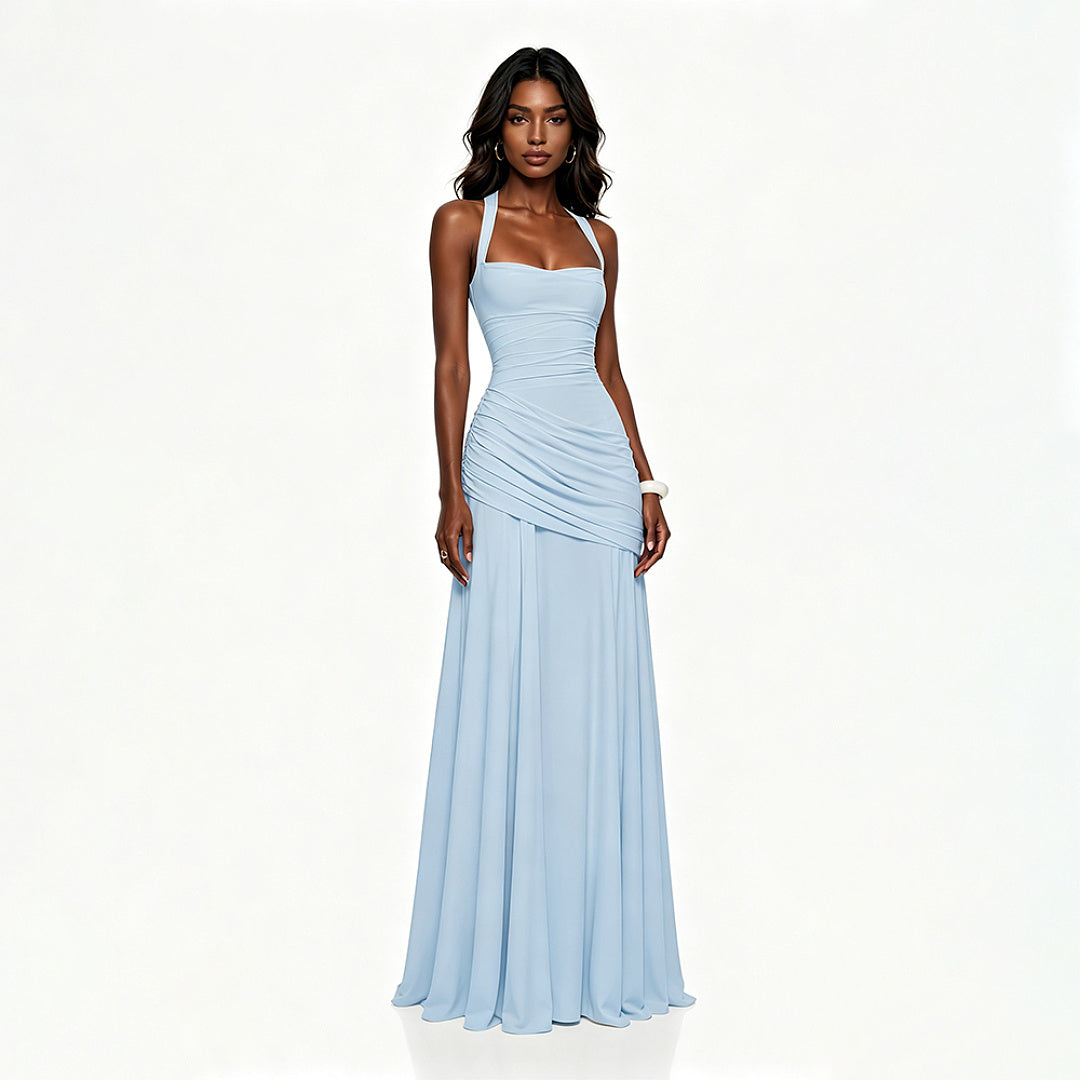 Draped A Line Corset Maxi Dress Yellow HV3154