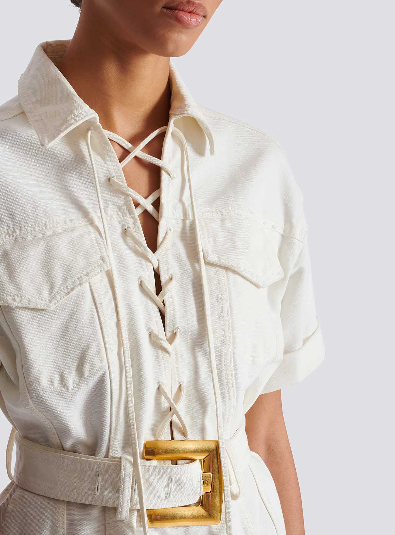 Short Sleeve Lace Up Detail Dress Came HV2748l