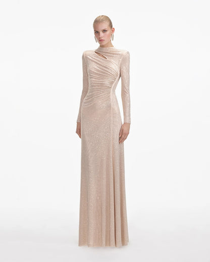 Long Sleeve Embellished Maxi Dress Nude HV2739