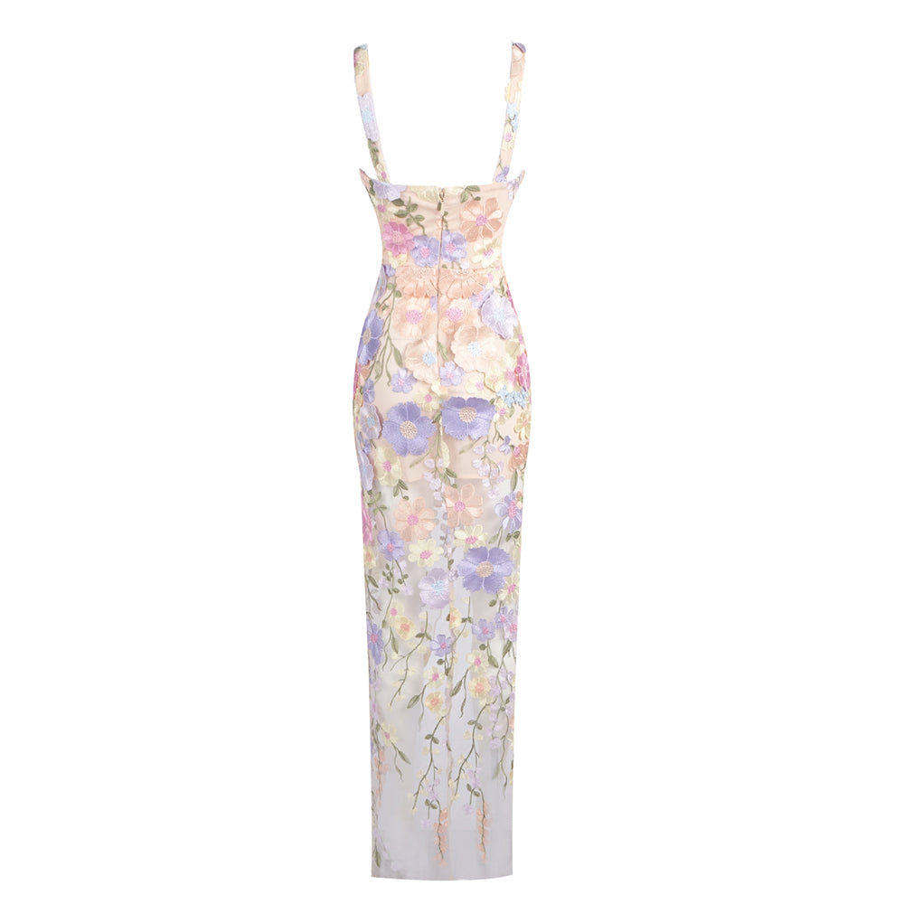 Floral Embroidered Maxi Dress Lavender HV2149