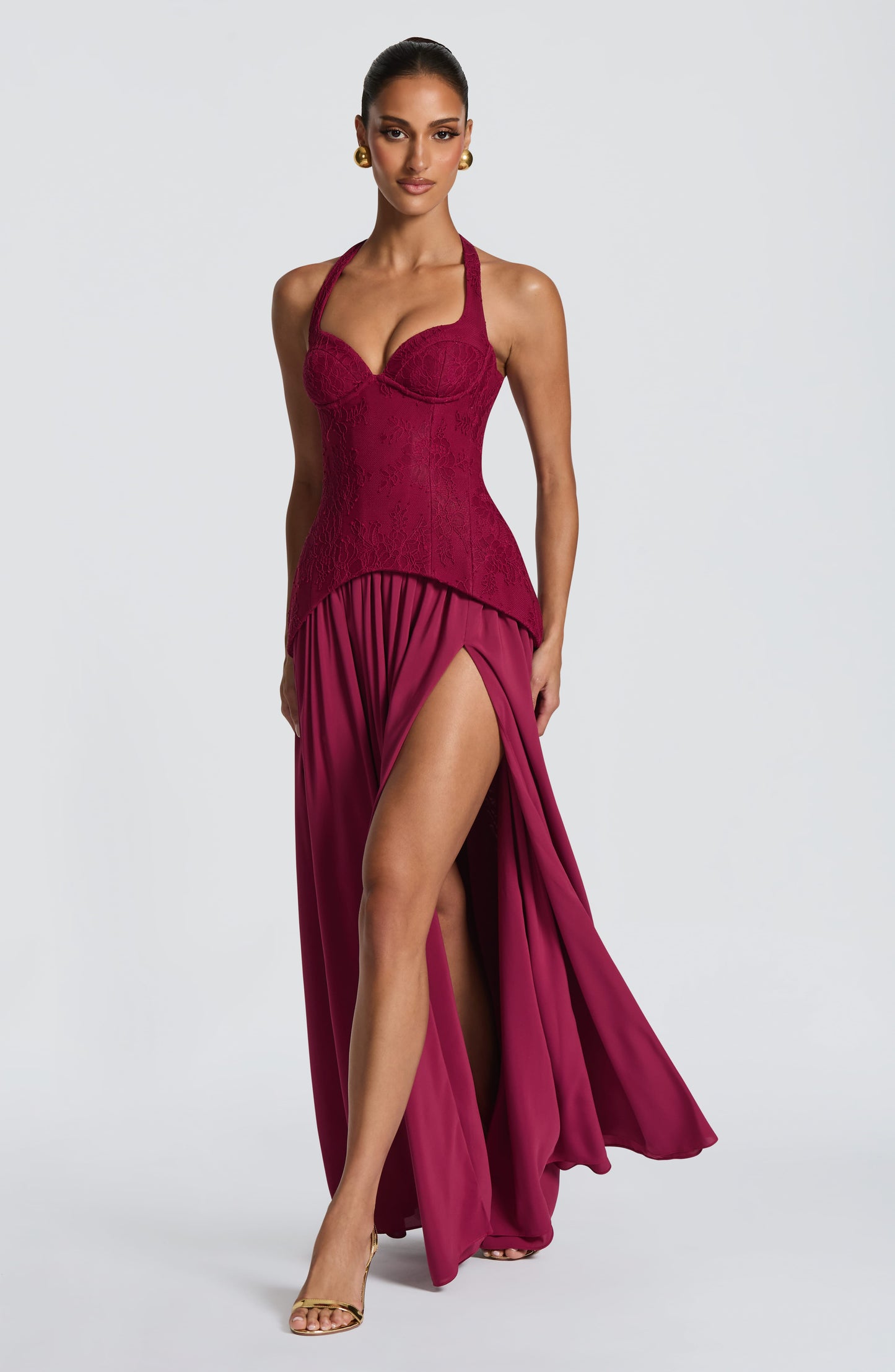 Halter Floral A Line Corset Maxi Dress HV3185