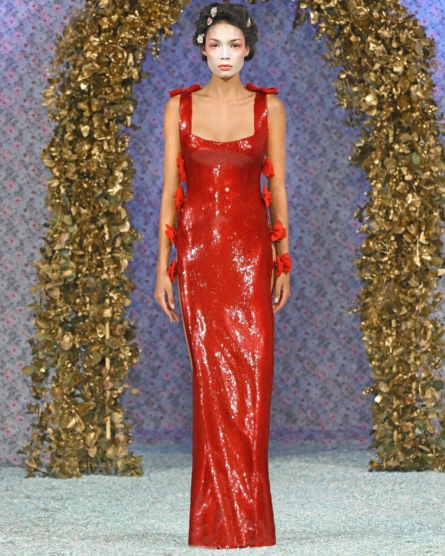 Bow Detail Sequin Maxi Dress สีแดง HV2827