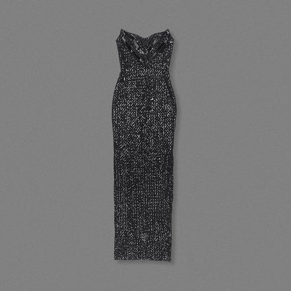 Strapless Sequin Embellished Maxi Dress Black HV2230