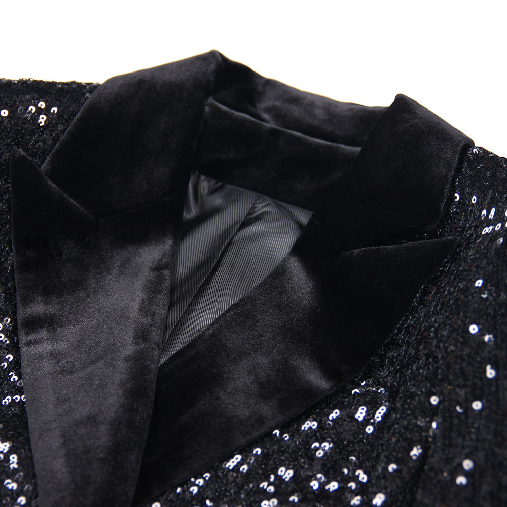 Long Sleeve Sequin Blazer Black