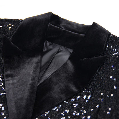 Long Sleeve Sequin Blazer Black