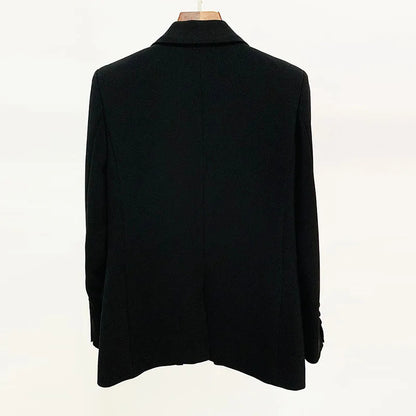 Long Sleeve Crystal Lapel Blazer Black