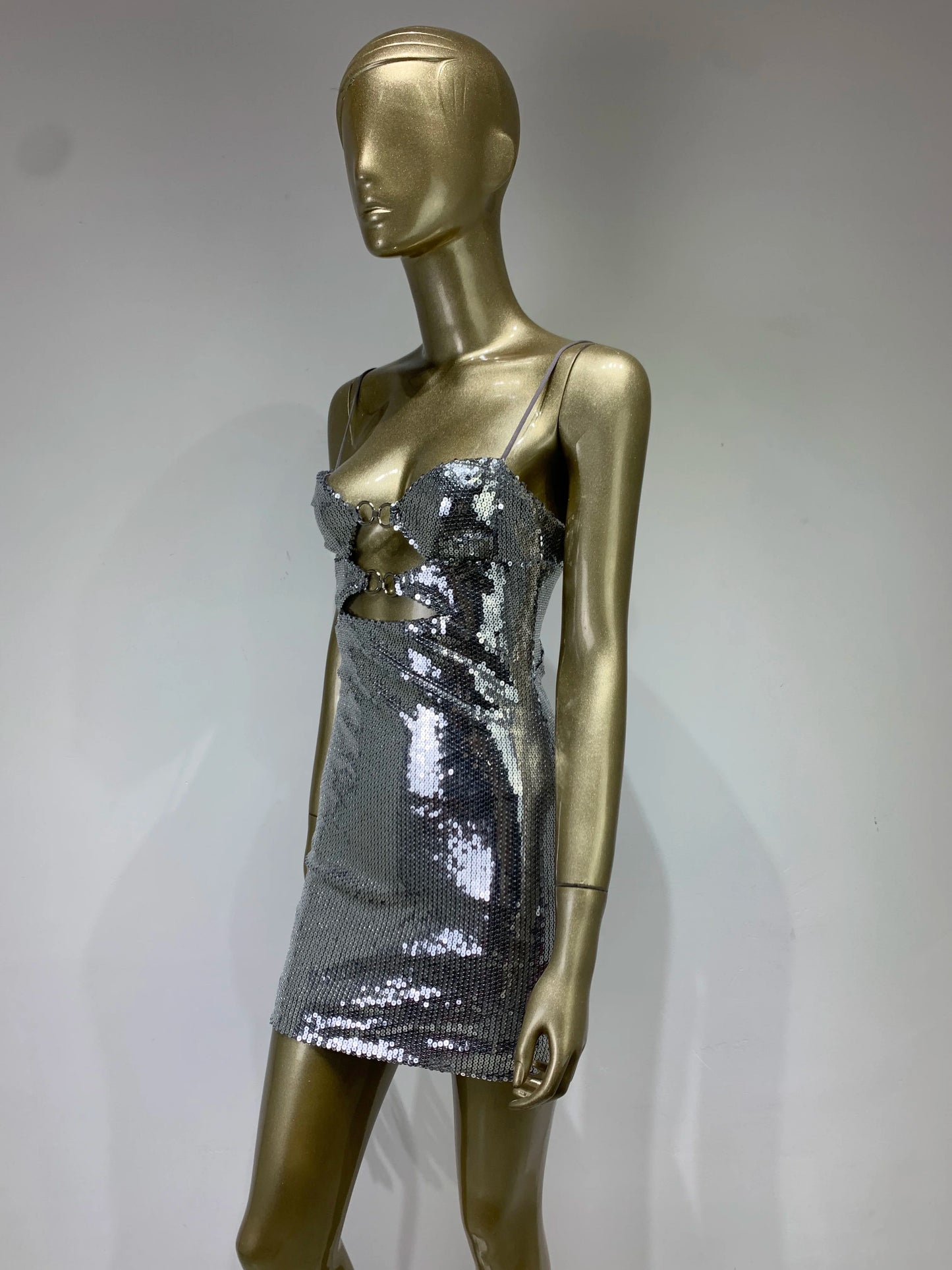 Cut Out Detail Sequin Dress Silver HV9731