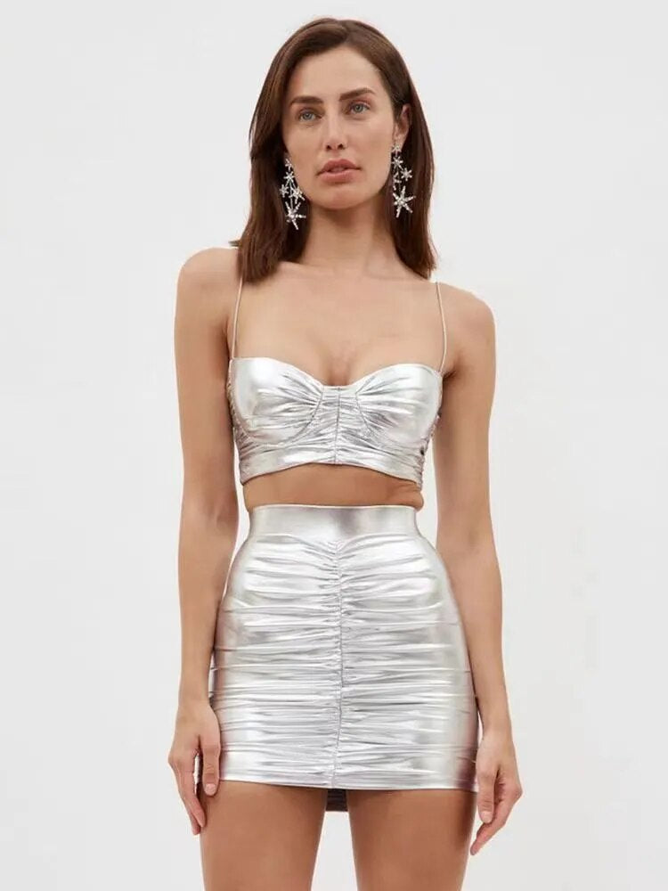 Ruched Bustier Two Piece Dress Silver HV972