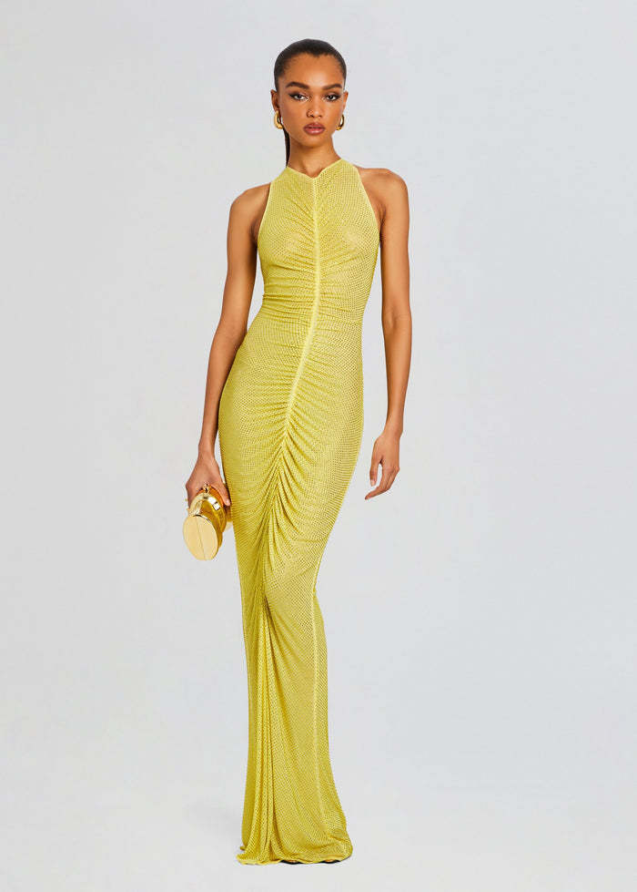 Embellished Ruched Maxi Dress Yellow HV2738