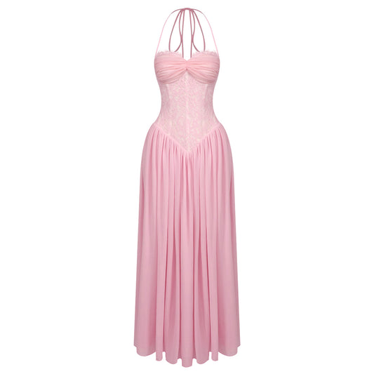 Halter Lace Corset A Line Maxi Dress HV0149