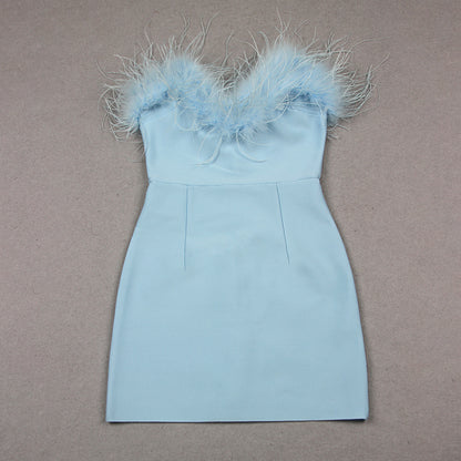 Strapless Feather Dress Blue HV9880