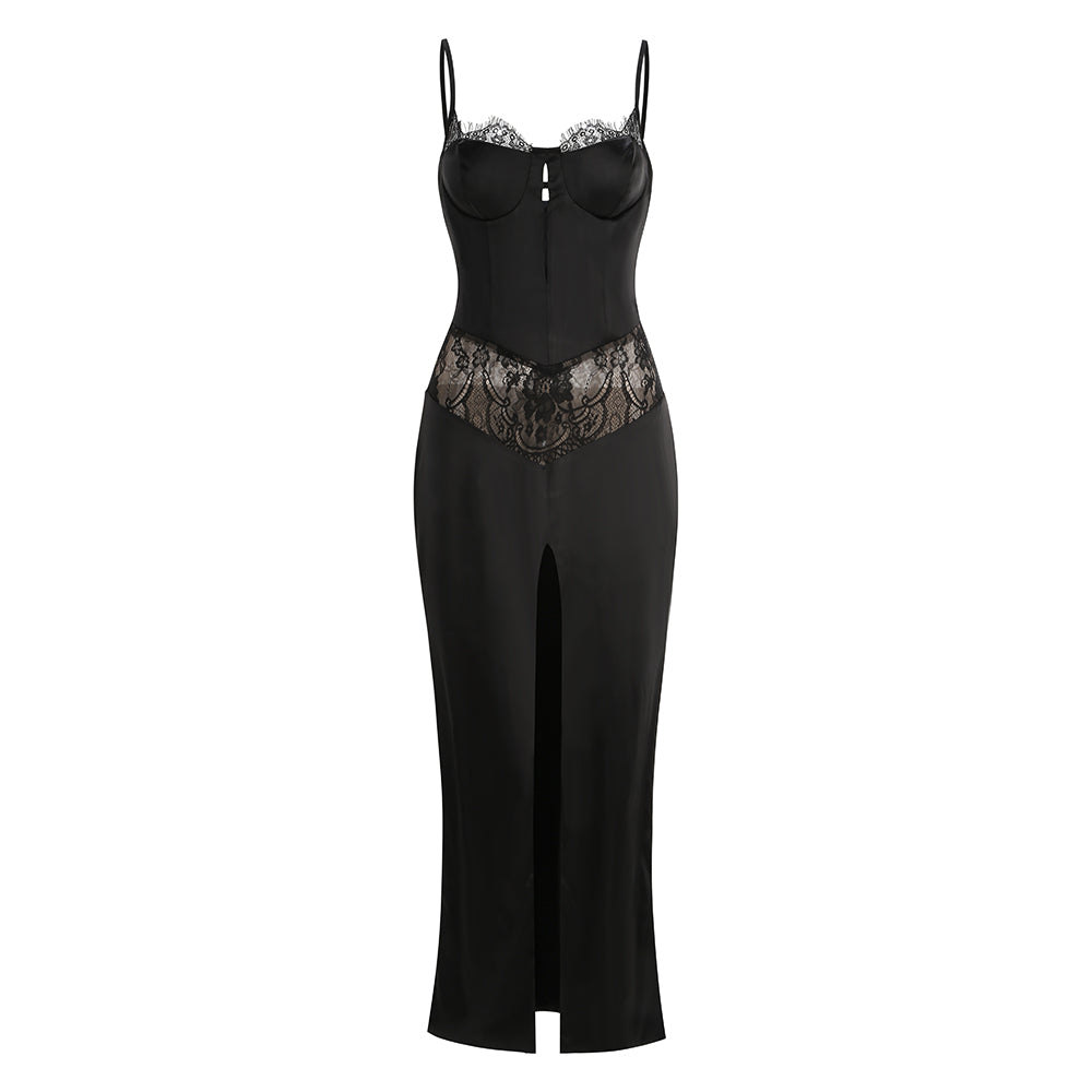 Lace Insert Bustier Maxi Dress Black HV2971