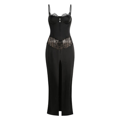 Lace Insert Bustier Maxi Dress Black HV2971