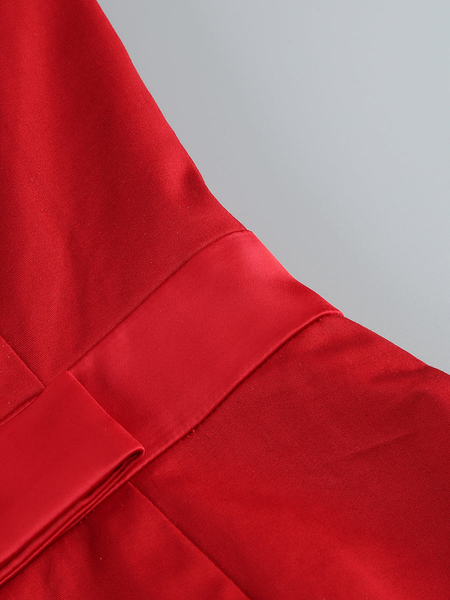 Strapless Bow Detail Midi Dress Red