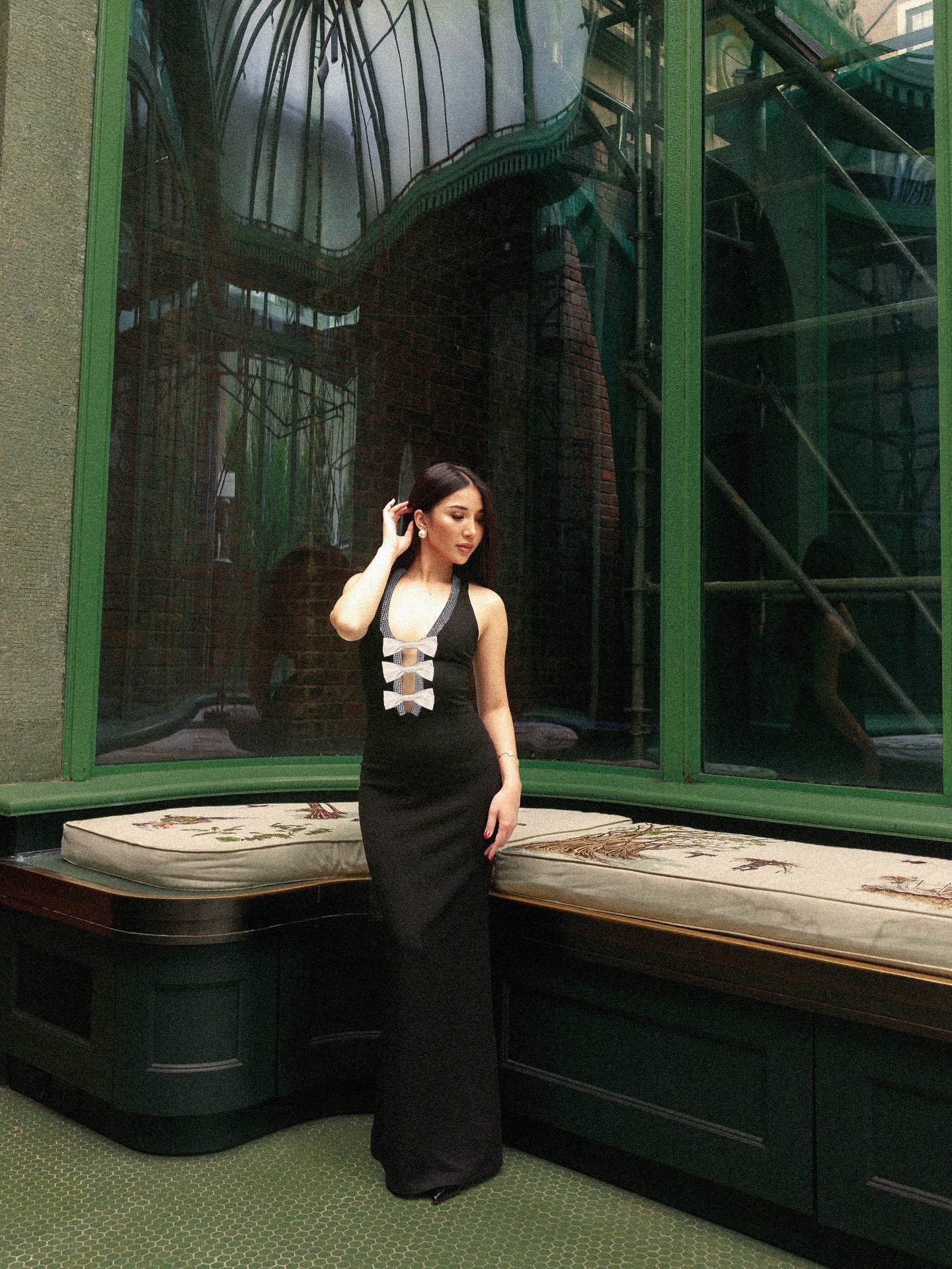 Halter Crystal Bow Detail Maxi Dress Black HV2539